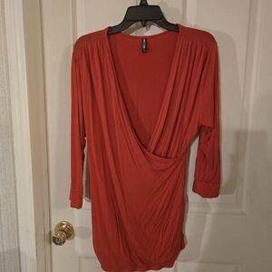 Draped V-Neck Women’s Blouse - Red